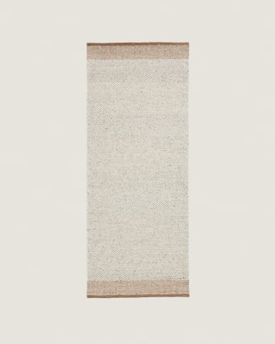 Nifelia beige wool jacquard runner rug 200 x 80cm