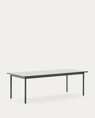 Maurina outdoor table in green galvanised steel with ecru-colored tiles 223 x 101cm