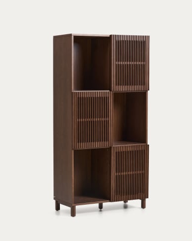 Estantería Beyla de chapa y madera maciza de fresno con acabado tono nogal 84,5 x 170 cm FSC 100%