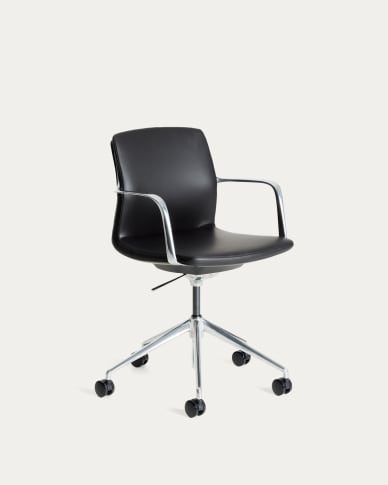 Nerlan desk chair in black faux leather with aluminium frame