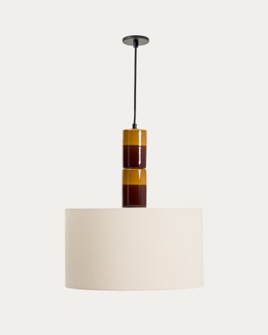 Mavran ceiling lamp in brown and mustard ceramic with cotton lampshade
