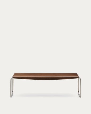 Tarsel bench in FSC 100% walnut veneer with brushed stainless steel structure 142cm