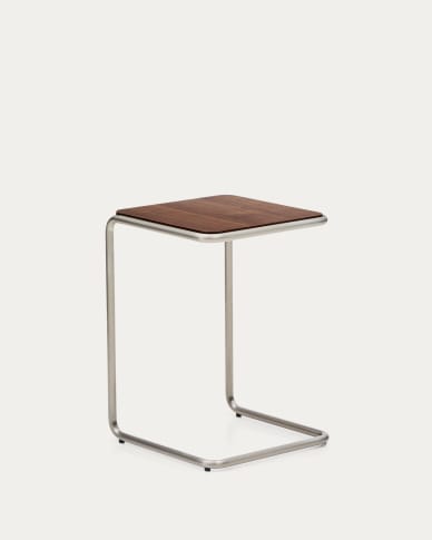 Tarsel side table in FSC 100% walnut veneer with brushed stainless steel structure 42 x 60cm