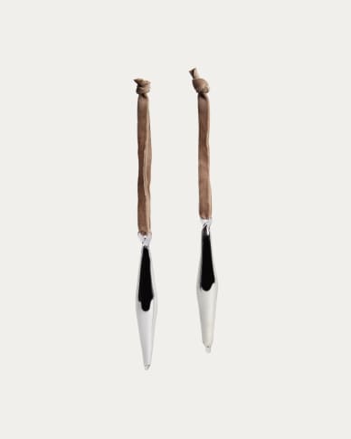 Σετ 2 κρεμαστών στολιδιών Isven από ανακυκλωμένο γυαλί σε ασημί χρώμα 10 cm