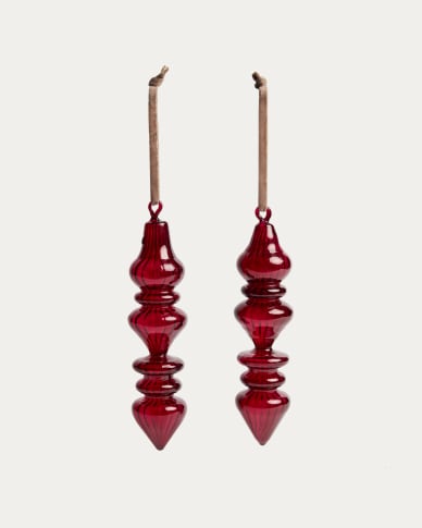 Σετ 2 κρεμαστών στολιδιών Lioren από ανακυκλωμένο κόκκινο γυαλί 21 cm