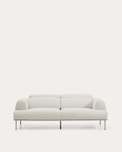 Aurum 3-seater sofa in ecru chenille with reclining headrest and matte beige metal base 234cm FSC Mix Credit