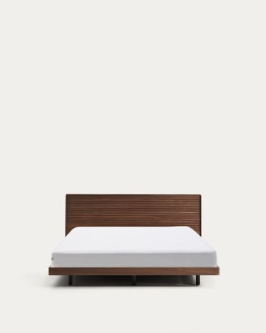 Norlen bed in walnut veneer with dark finish and LED light for 180 x 200 cm mattress FSC Mix Credit