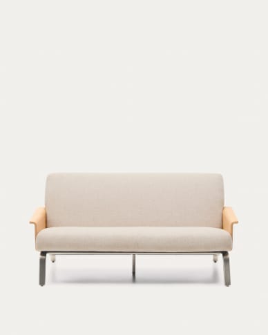Amsen beige 2-seater sofa in oak plywood with brushed stainless steel legs 150cm FSC 100%