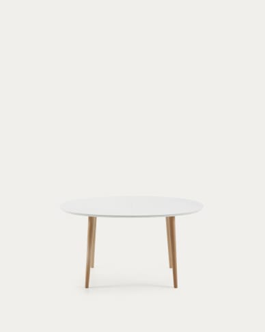 Mesa extensível oval Oqui MDF lacado branco e pernas madeira maciça faia 140 (220) x 90cm