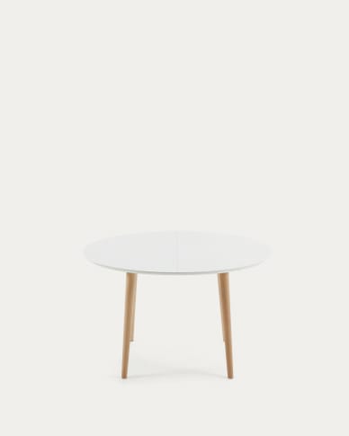 Mesa extensível oval Oqui MDF lacado branco e pernas madeira maciça de faia 120 (200) x 90 cm