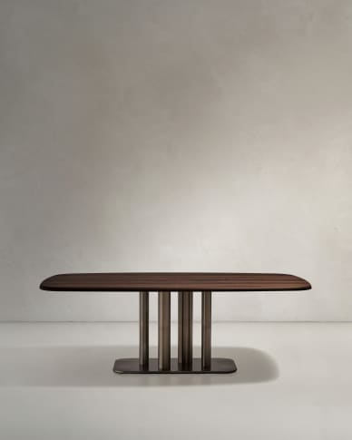 Melvar table made from walnut veneer and legs with brushed stainless steel base 220 x 110cm