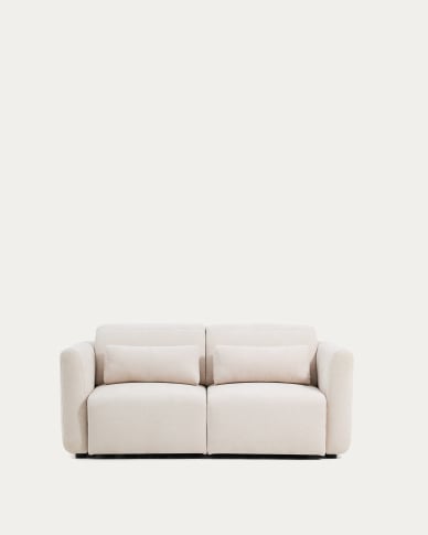 Lares 2-seater sofa with motorised sliding seats and reclining headrest in beige chenille 180cm