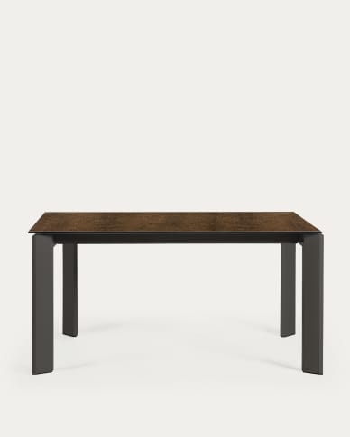 Axis extendable porcelain table with Iron Corten finish and dark grey steel legs, 160 (220) cm