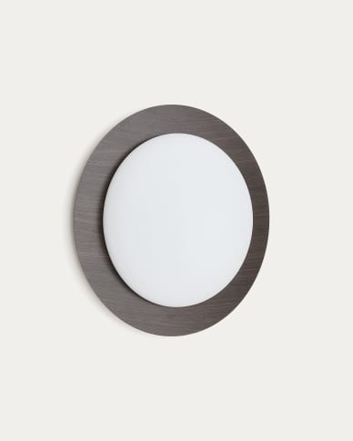 Πλαφονιέρα Novae από βουρτσισμένο ατσάλι με εφέ σκούρου ξύλου και φιμέ γυαλί Ø 40 εκ