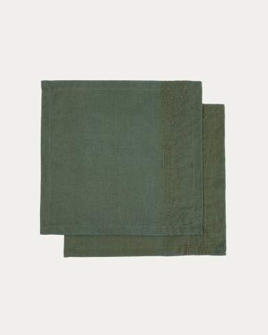 Σετ 2 πετσέτες Flia από πράσινο λινό και βαμβάκι με πράσινη λεπτομέρεια κεντήματος lurex 30 x 30 εκ