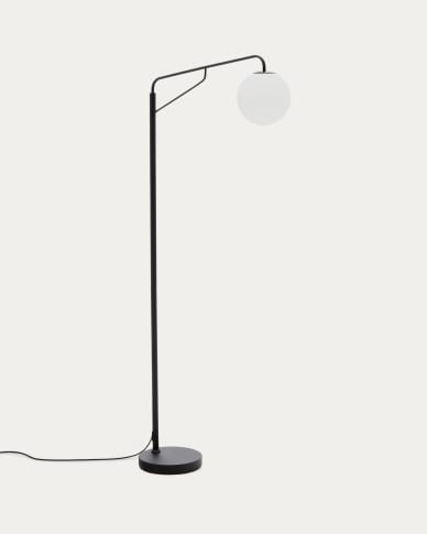 Eilo floor lamp in black steel with frosted glass globe