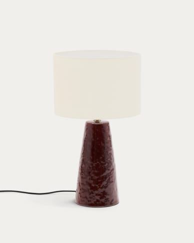 Drava table lamp in burgundy ceramic with cotton shade