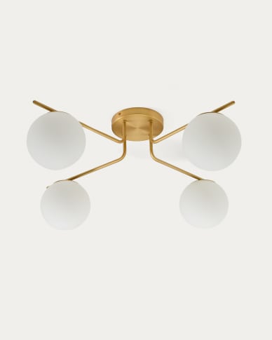 Brisia metal ceiling lamp with brushed brass finish and 4 frosted glass balls Ø15cm
