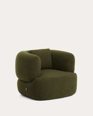 Martina dark green bouclé swivel armchair with cushion FSC Mix Credit