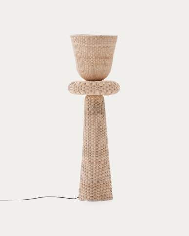 Neuda rattan floor lamp with light finish and UK adaptor