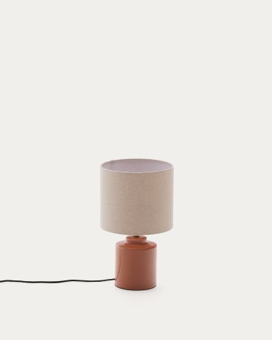 Daeli ceramic table lamp with orange finish and beige cotton