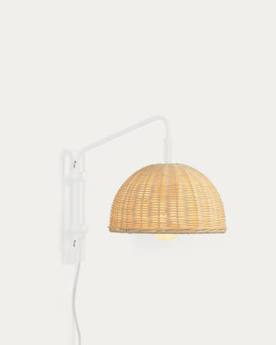 Damila wall light in metal with white finish and rattan with natural finish