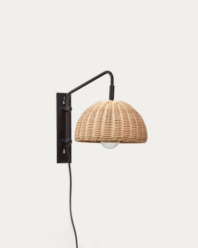 Damila wall light in rattan and black metal