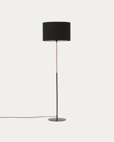 Canar metal and rattan floor lamp made with a black cotton lamp shade