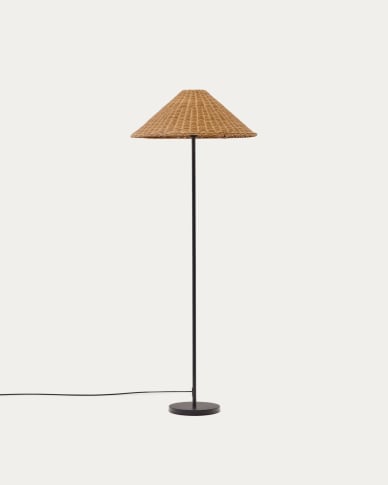 Urania floor lamp in rattan and metal with black painted finished