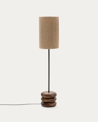 Kor table floor lamp made of jute and acacia wood in a dark finish