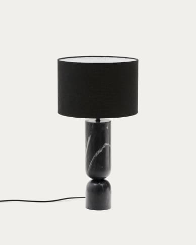 Vex table lamp in black marble with a black linen shade