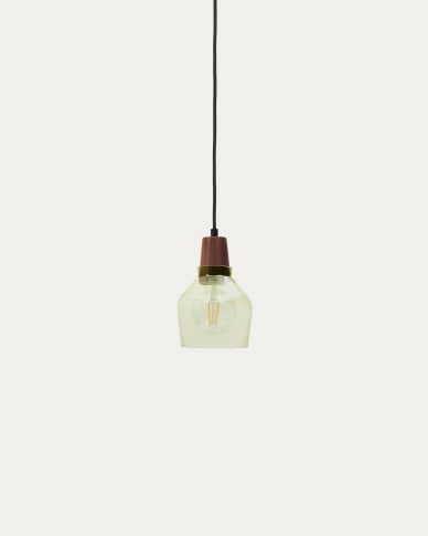 Silex green glass and walnut ceiling lamp, Ø 13 cm