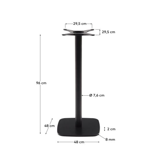 Dina high bar-table leg with square metal base in a painted black finish - sizes