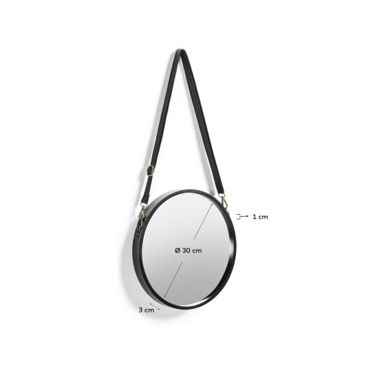 Raintree MDF and faux leather mirror in black, Ø 30 cm - sizes