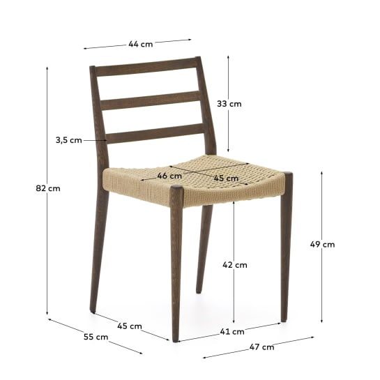 Sedia Analy in legno massiccio di rovere FSC 100% con finitura noce e seduta di corda FSC 100% - dimensioni