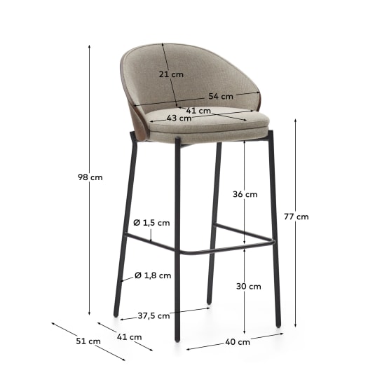 Eamy stool light brown chenilla and ash wood veneer with a wenge finish ...