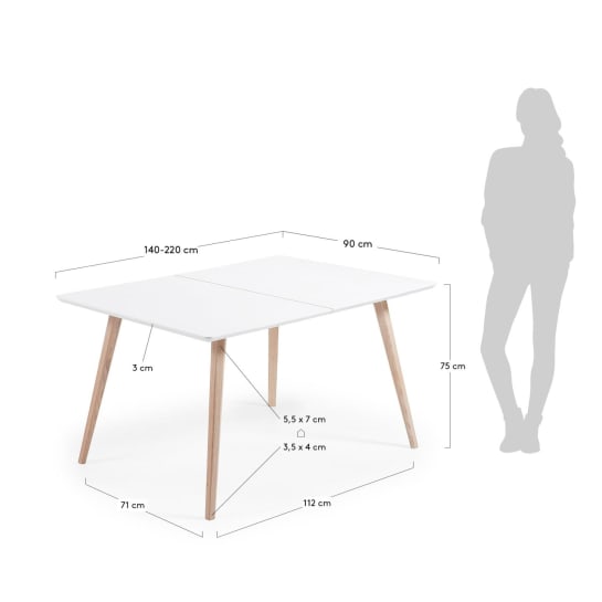 Ανοιγόμενο τραπέζι Eunice 140 (220) x 90 εκ + τσάντα - μεγέθη