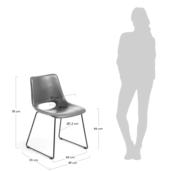 Zahara black chair with steel legs with black finish - sizes