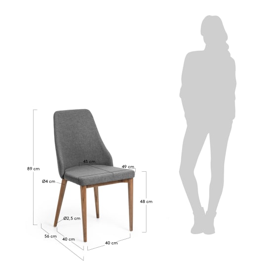 Rosie dark grey chair with solid ash legs with dark finish - sizes