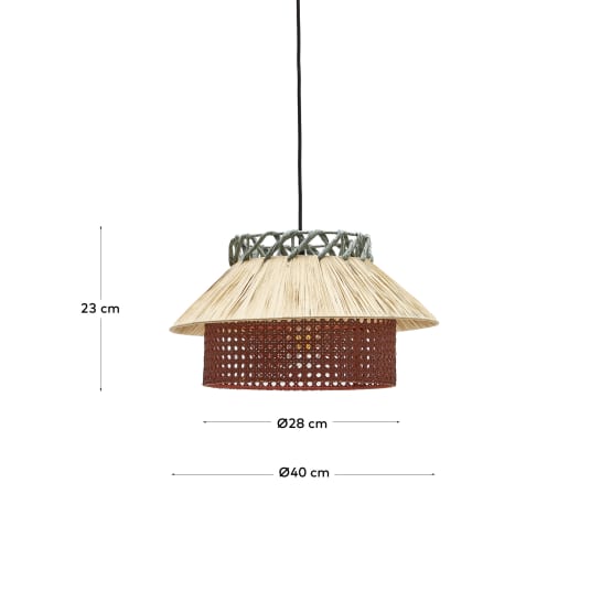 Pulmi-plafondlamp van raffia met natuurlijke, terracotta en blauwe afwerking Ø 40 cm - maten