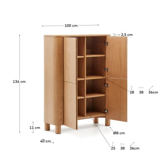 Salaya tall sideboard in  ash plywood FSC Mix Credit, 100 x 134 cm - sizes