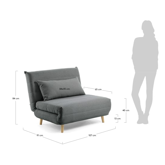 Susan sofa bed in dark grey, 107 x 91 (192) cm - sizes