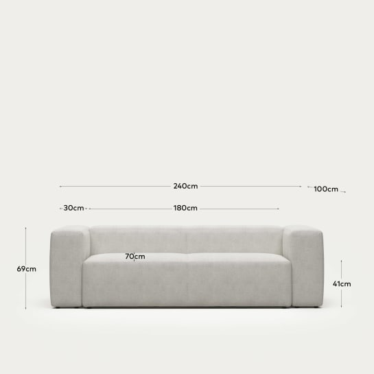 Blok fire-retardant white bouclé 3-seater sofa 240cm FSC Mix Credit - sizes