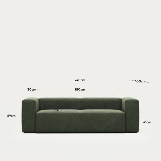 Καναπές Blok 3 θέσεων, βραδύκαυστος, πράσινο chenille, 240 εκ. - μεγέθη