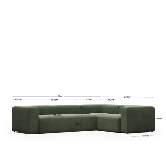 Blok 4-Sitzer Ecksofa in Grün 320 x 230 cm / 230 x 320 cm FR - μεγέθη