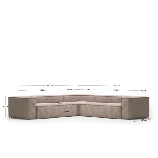 Γωνιακός καναπές Blok 6θ, χοντρό κοτλέ, ροζ, 320x320εκ FSC Mix Credit - μεγέθη