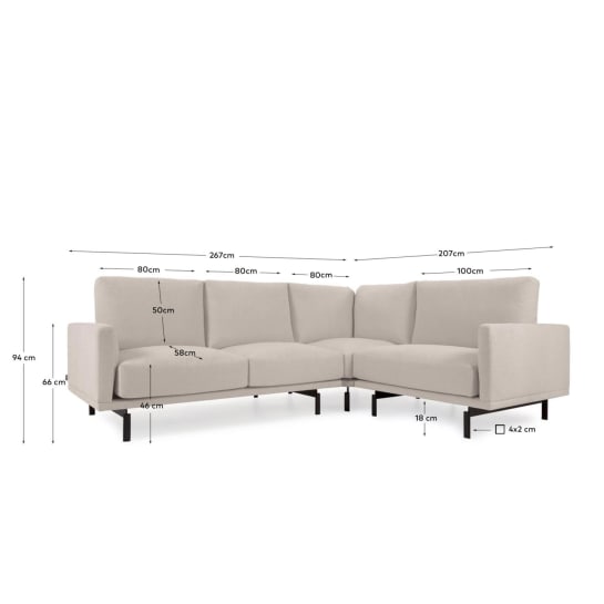 Galene 3 seater corner sofa in beige, 267 x 207 cm FSC Mix Credit - sizes