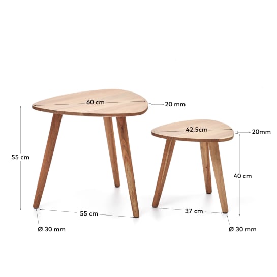 Eluana set of 2 nesting side tables in solid acacia wood with natural finish - sizes