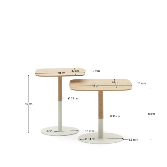 Watse set of 2 side tables in oak wood veneer and matte white metal - sizes