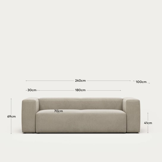 Blok fire-retardant 3-seater sofa in beige chenille 240cm - sizes